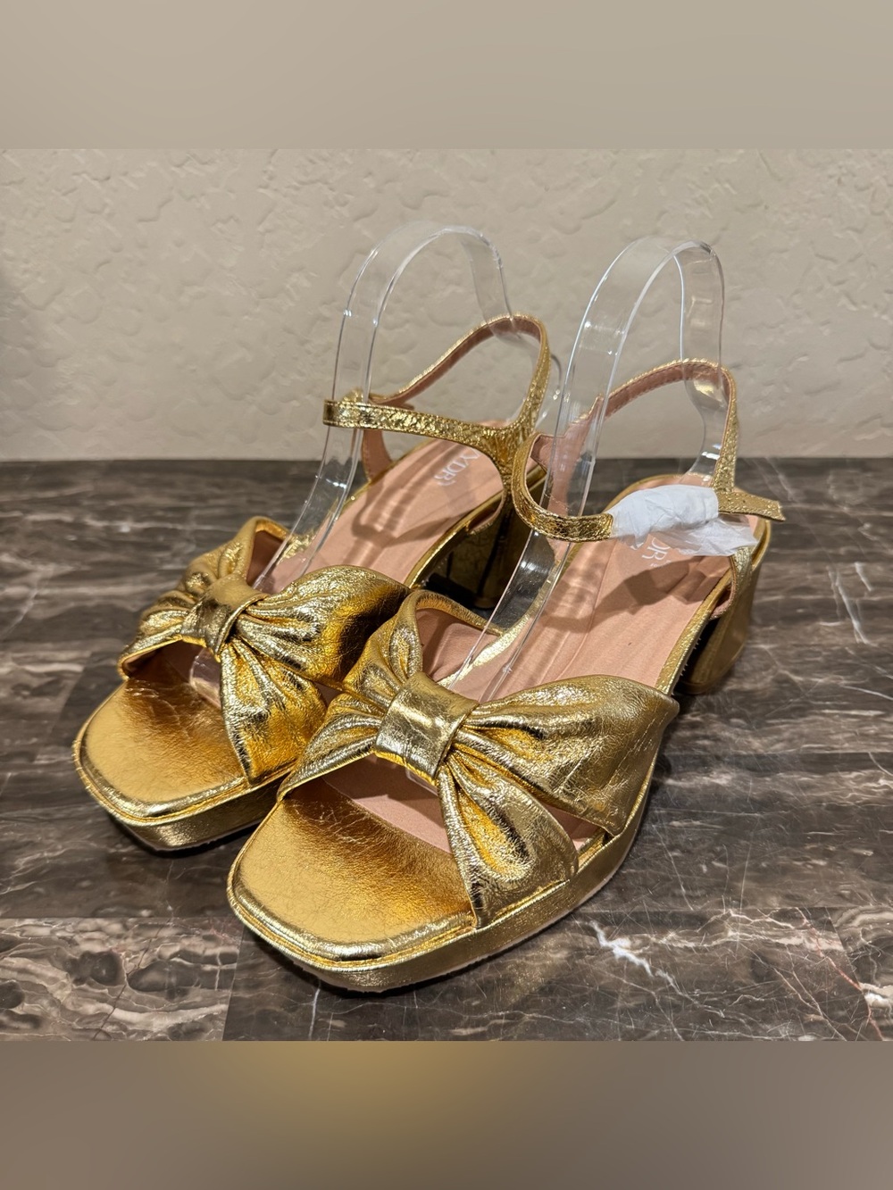 NEW WYDR Darcy Pleated Platform Gold Leather Sandals